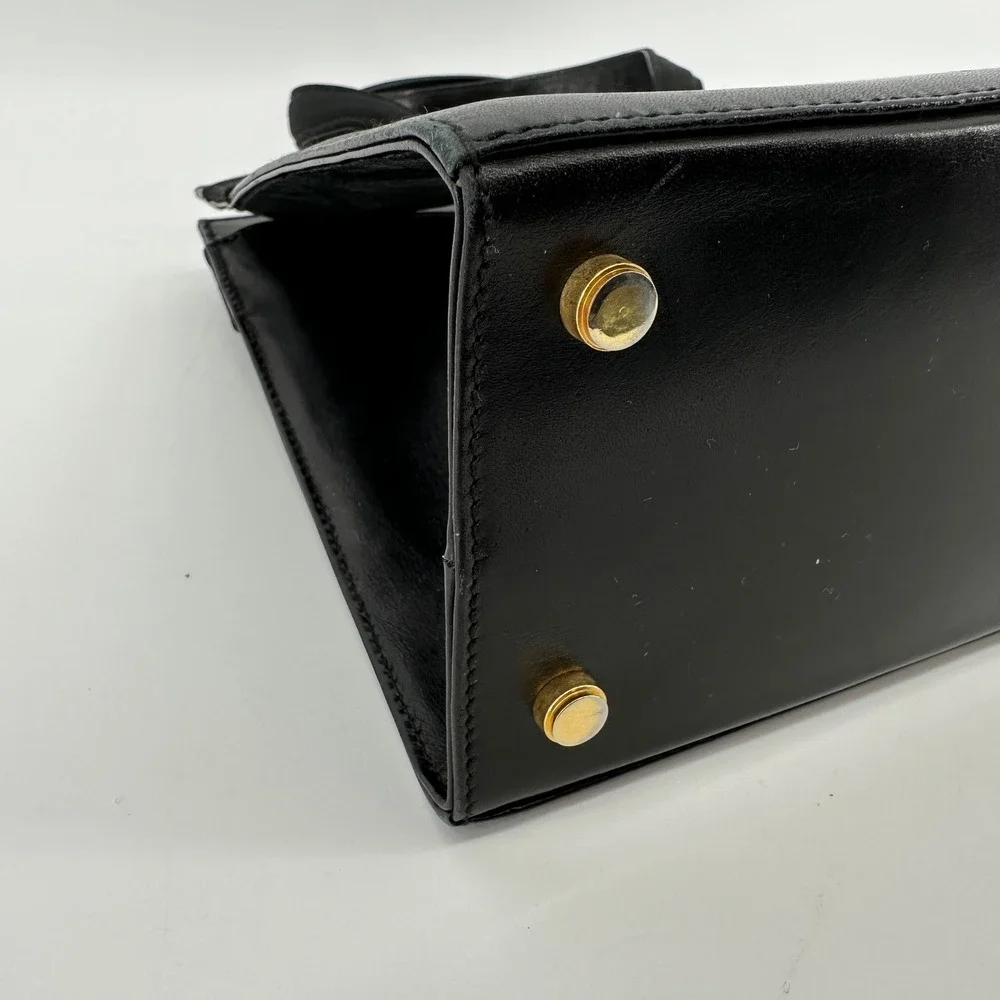 Salvatore Ferragamo Vintage Vara Ribbon Top Handle Bag Black Calfskin AQ-214178